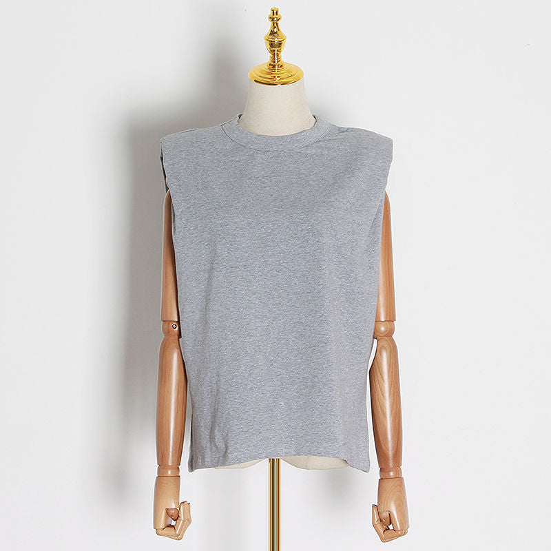 2025 Sleeveless Women's Vest Summer New Hot Sale Crew Neck Black and White Solid Color Women's Loose T-Shirt Women