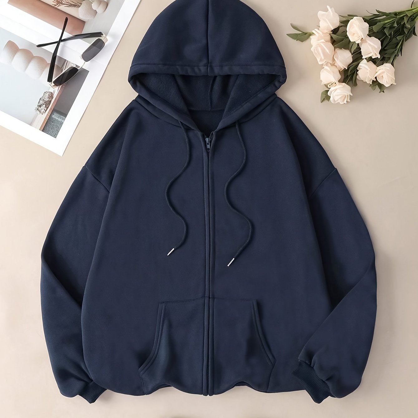 vlovelaw Zip Up Hooded Sweatshirt, Solid Casual Hoodie For Winter & Fall, Women's Clothing