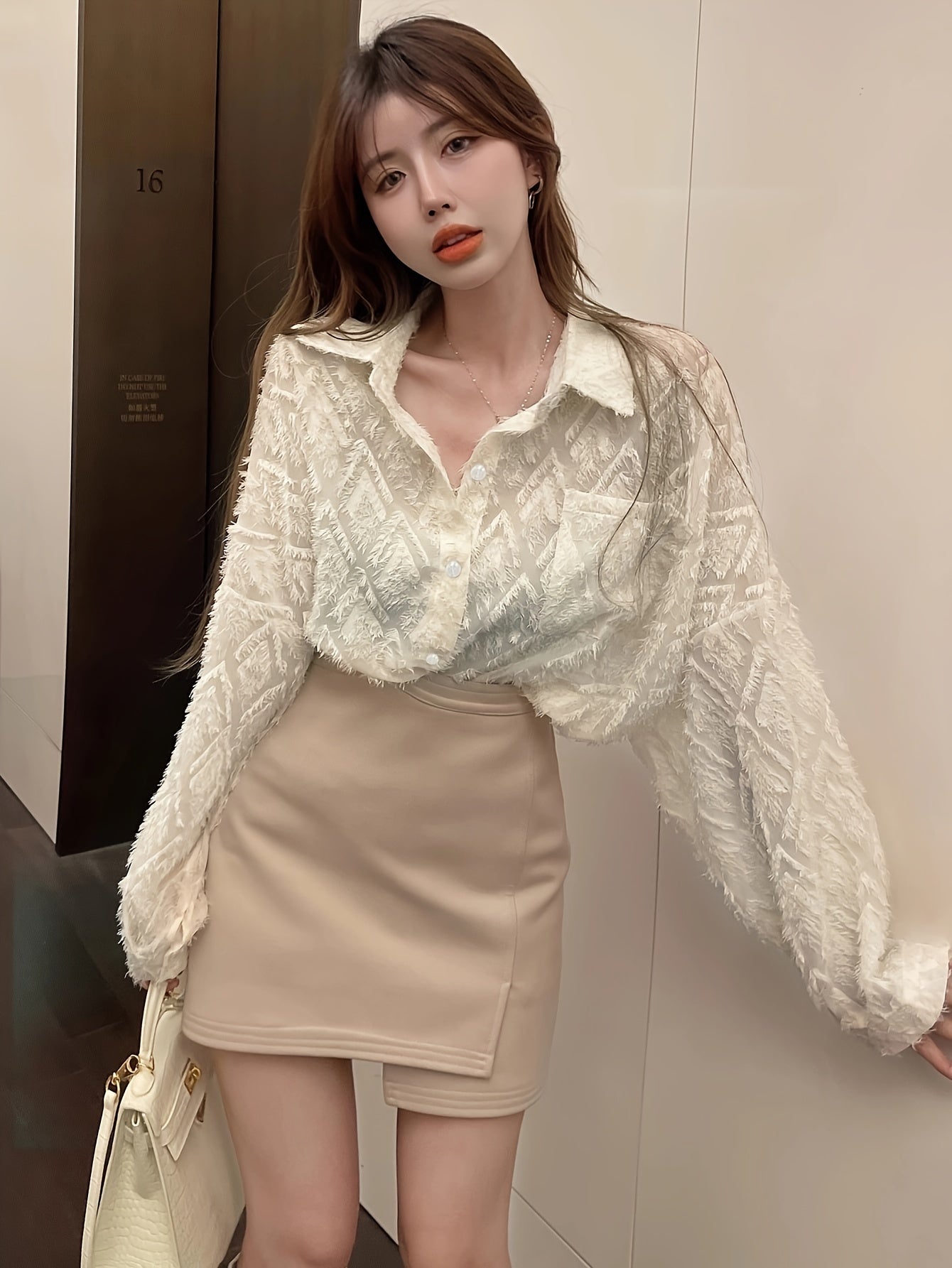 Geo Pattern Button Front Pocket Shirt, Versatile Long Sleeve Shirt For Spring & Fall, Women's Clothing