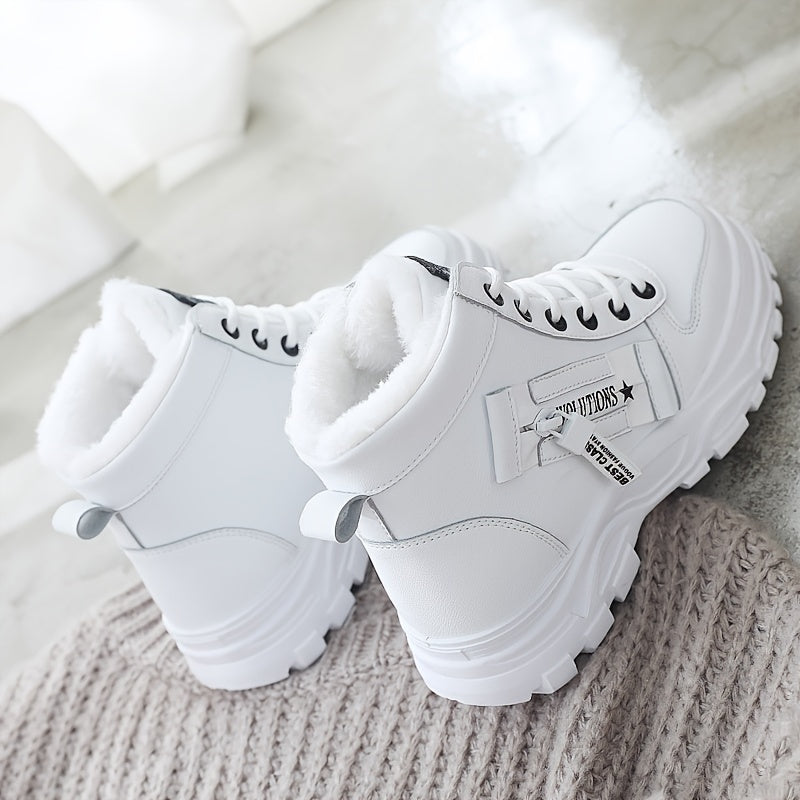 vlovelaw Women's Casual High Top Shoes, Winter Plush Lined Warm Shoes, Thick Soled Lace-up Sports Shoes