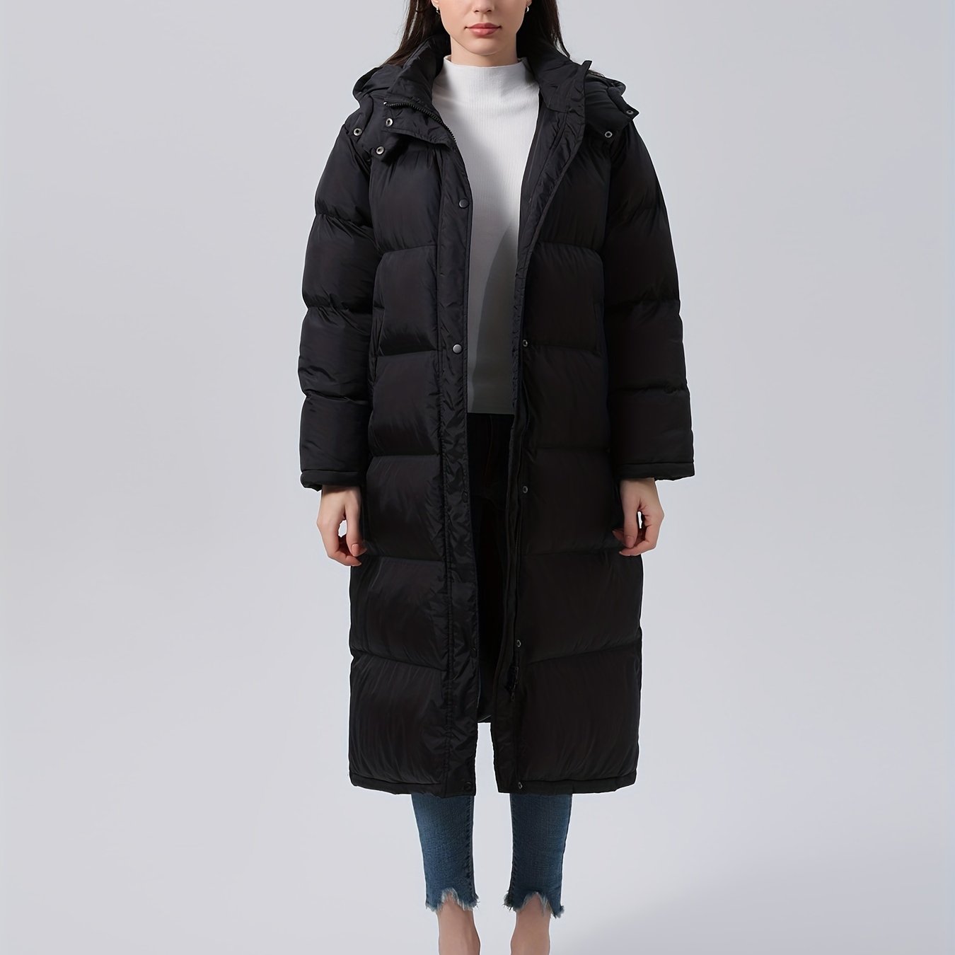 vlovelaw Plus Size Zip Front Hooded Coat, Casual Long Sleeve Warm Outwear For Winter, Women's Plus Size Clothing