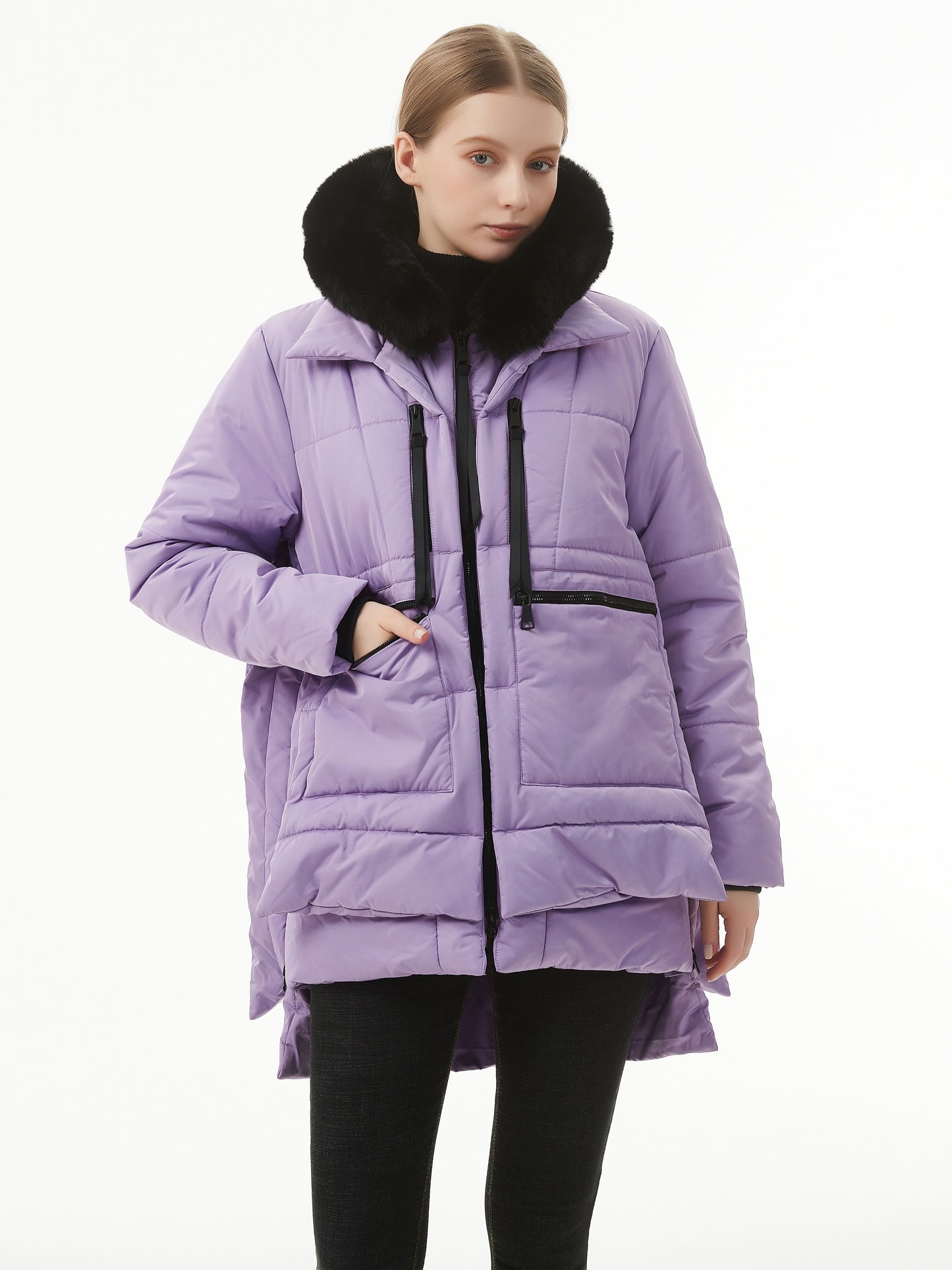 Ultra-Soft Fuzzy Trim Hooded Coat - Ultra-Warm Insulation, Relaxed Fit, Convenient Zip-Up, Long Sleeves, Detachable Hood - Designed for Women, Perfect for Outdoor Activities or Everyday Wear as Warm and Cozy Outerwear