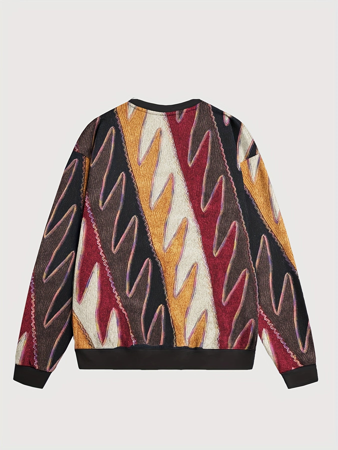 vlovelaw African Ethnic Style Men's Long Sleeve Crew Neck Sweatshirt, Men's Creative Color Block Pullover Top, Spring Fall