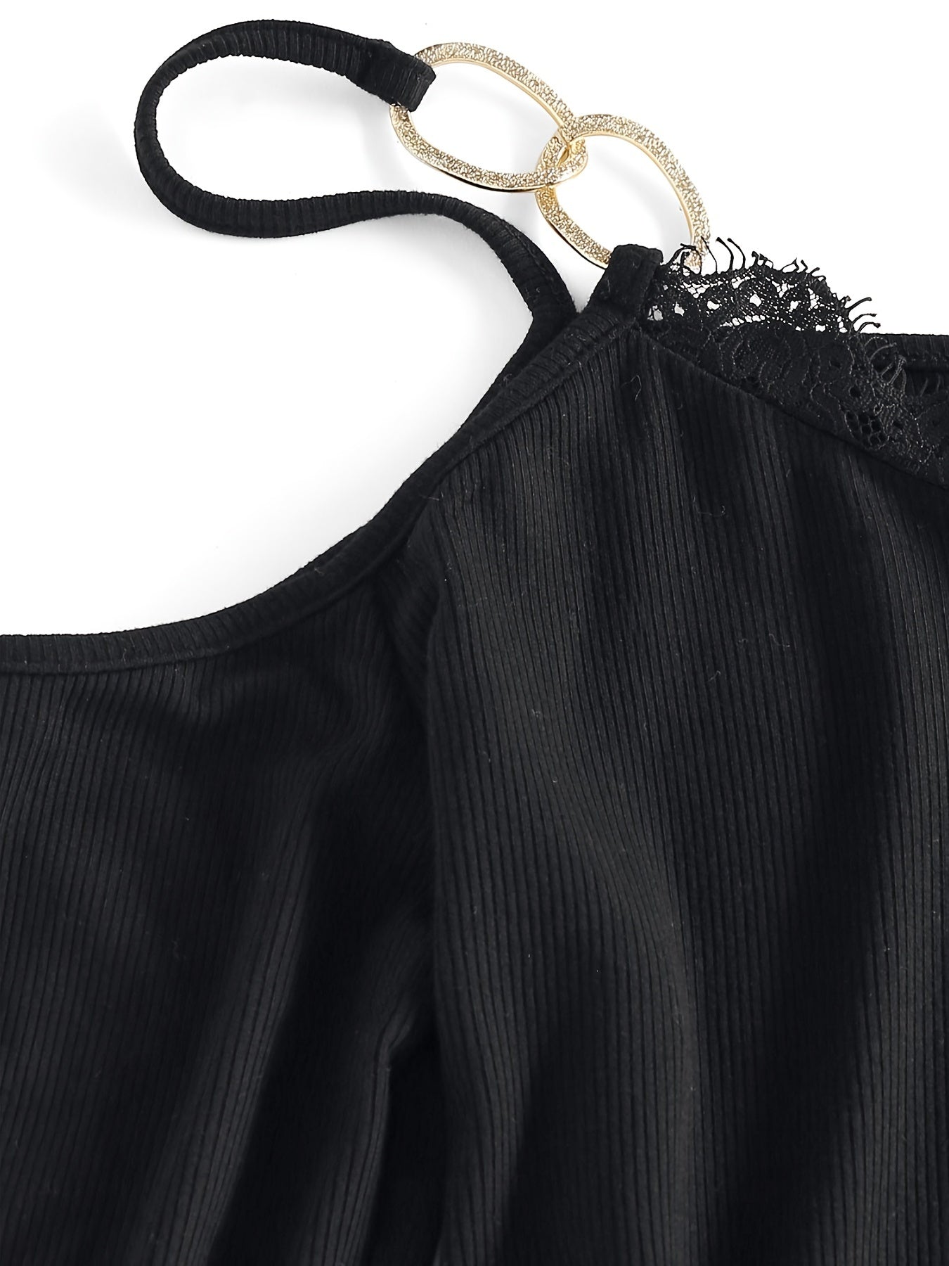 vlovelaw Open Shoulder Lace Trim V Neck T-shirt, Casual Loose Long Sleeve Fashion Waist Spring Fall T-Shirts Tops, Women's Clothing
