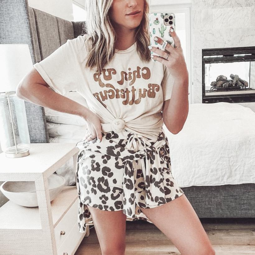 2025 spring and summer new loungewear casual two-piece set leopard print long-sleeved shorts home set