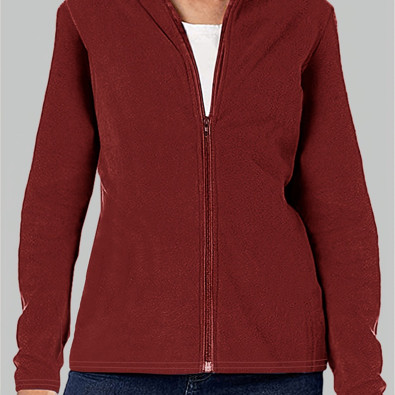 Thermal Stand Collar Jacket, Warm Solid Zipper Jacket, Casual Outerwear For Fall & Winter, Women's Clothing