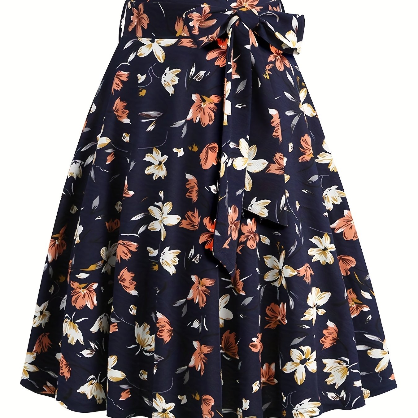 vlovelaw Polka Dot Print Pleated Skirts, Vintage Bow Flare Skirts For Spring & Summer, Women's Clothing