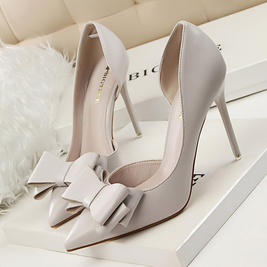 vlovelaw Women's Elegant Bowknot Decor Stiletto Heels, Fashion Pointed-Toe Pumps, Cut-Out Side Design Heels