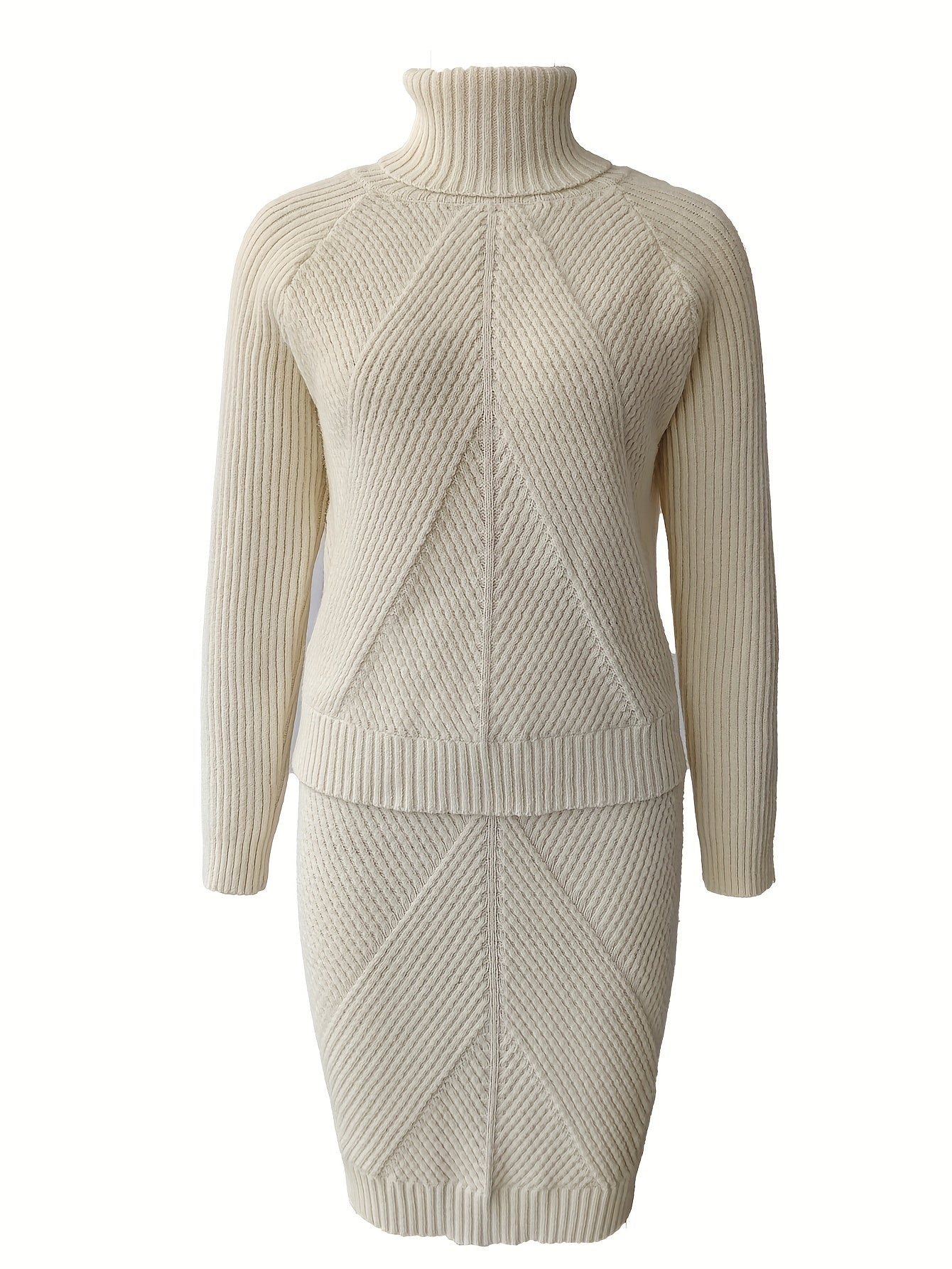 vlovelaw  Casual Solid Two-piece Set, Turtleneck Long Sleeve Tops & Bag Hip Skirts Outfits, Women's Clothing