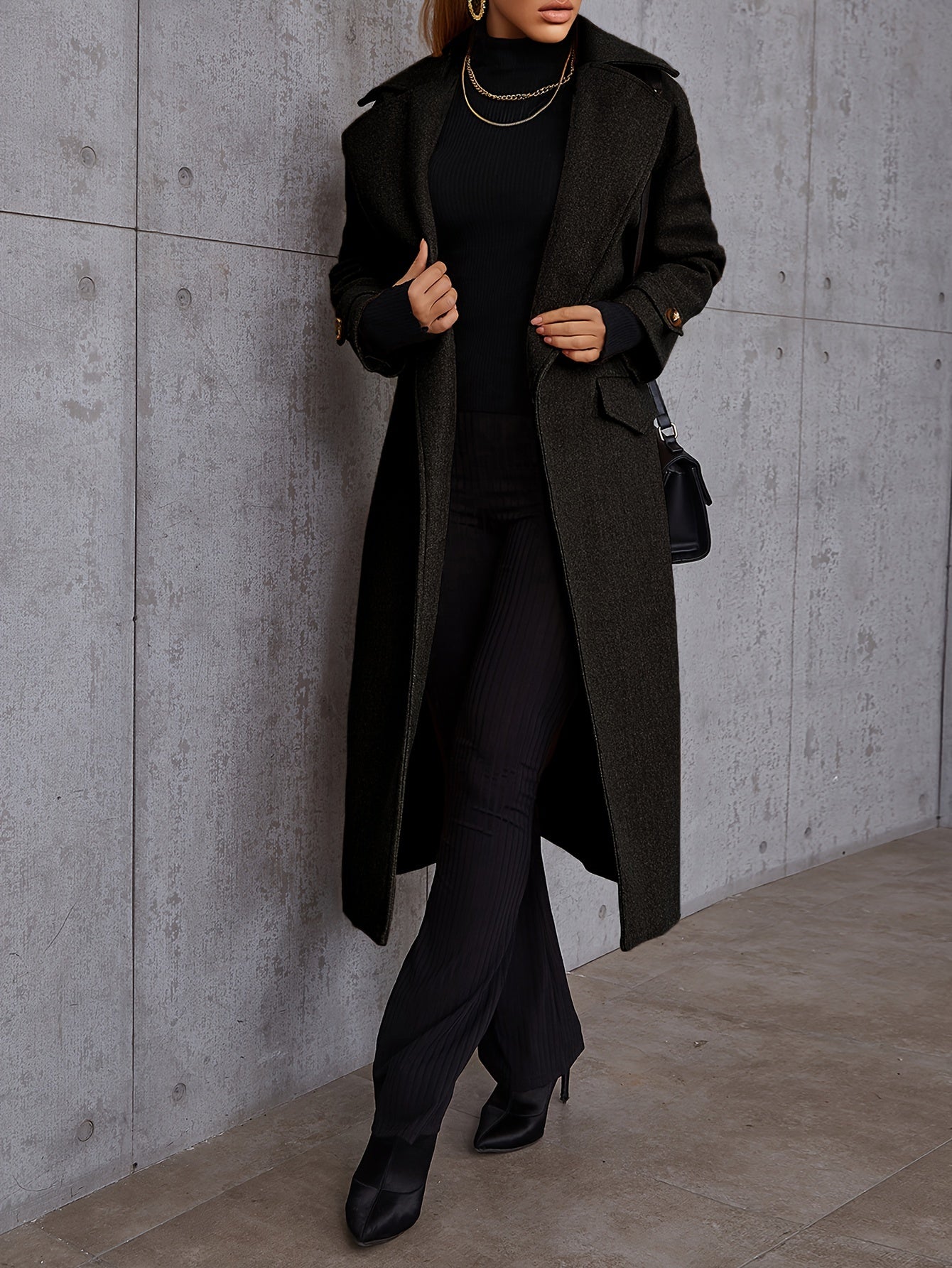 vlovelaw Long Length Waterfall Collar Coat, Elegant Open Front Long Sleeve Outerwear, Women's Clothing