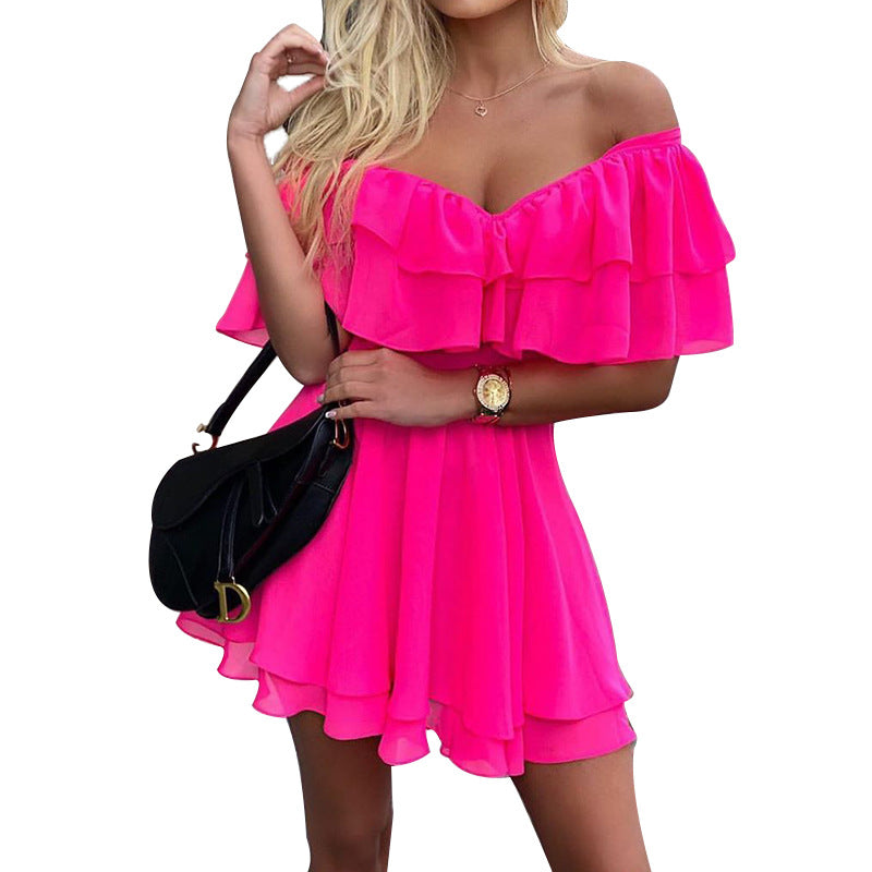 VLOVELAW Fc971 in Stock Cross-Border Summer New off-Shoulder Sleeveless Ruffled Sexy Mini Chiffon Dress