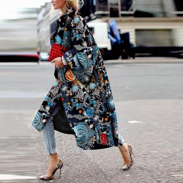 spring and autumn spot wish independent station ebay amazon long horn sleeve jacket printed loose trench coat women