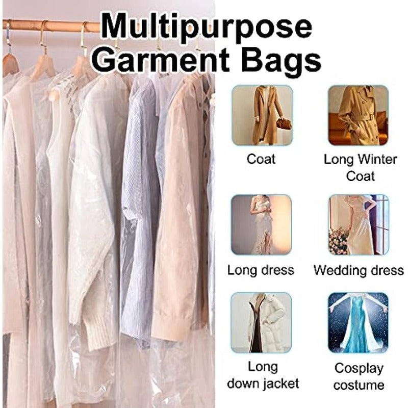 vlovelaw 20pcs 149.99 Cm Plastic Garment Bag Dry Cleaner Bags Clear Plastic Bag Dry Cleaning Laundry Bags For Clothes Cover Hanging Clothes Clothes Storage For Long Dresses Skirt Coat Suit Shirt Jacket