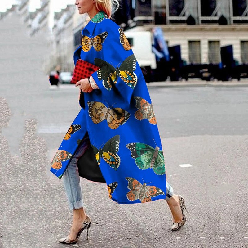 spring and autumn spot wish independent station ebay amazon long horn sleeve jacket printed loose trench coat women