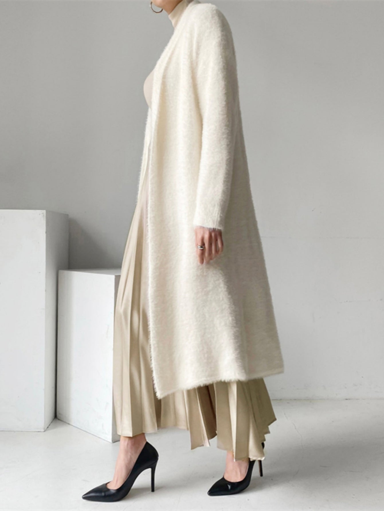 vlovelaw Long Length Fuzzy Knit Cardigan, Casual Open Front Long Sleeve Sweater, Women's Clothing