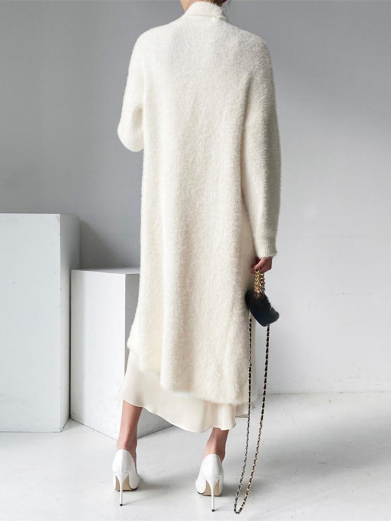 vlovelaw Long Length Fuzzy Knit Cardigan, Casual Open Front Long Sleeve Sweater, Women's Clothing