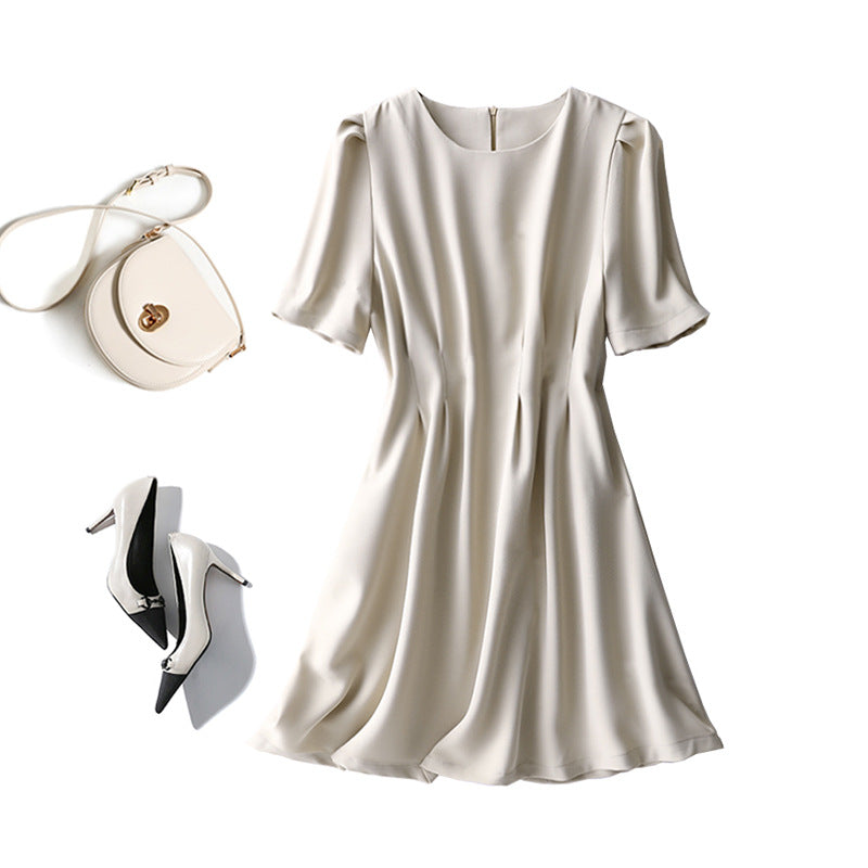 2025 Huge slim pleated waist dress summer small man summer new women's clothing medium and long skirt