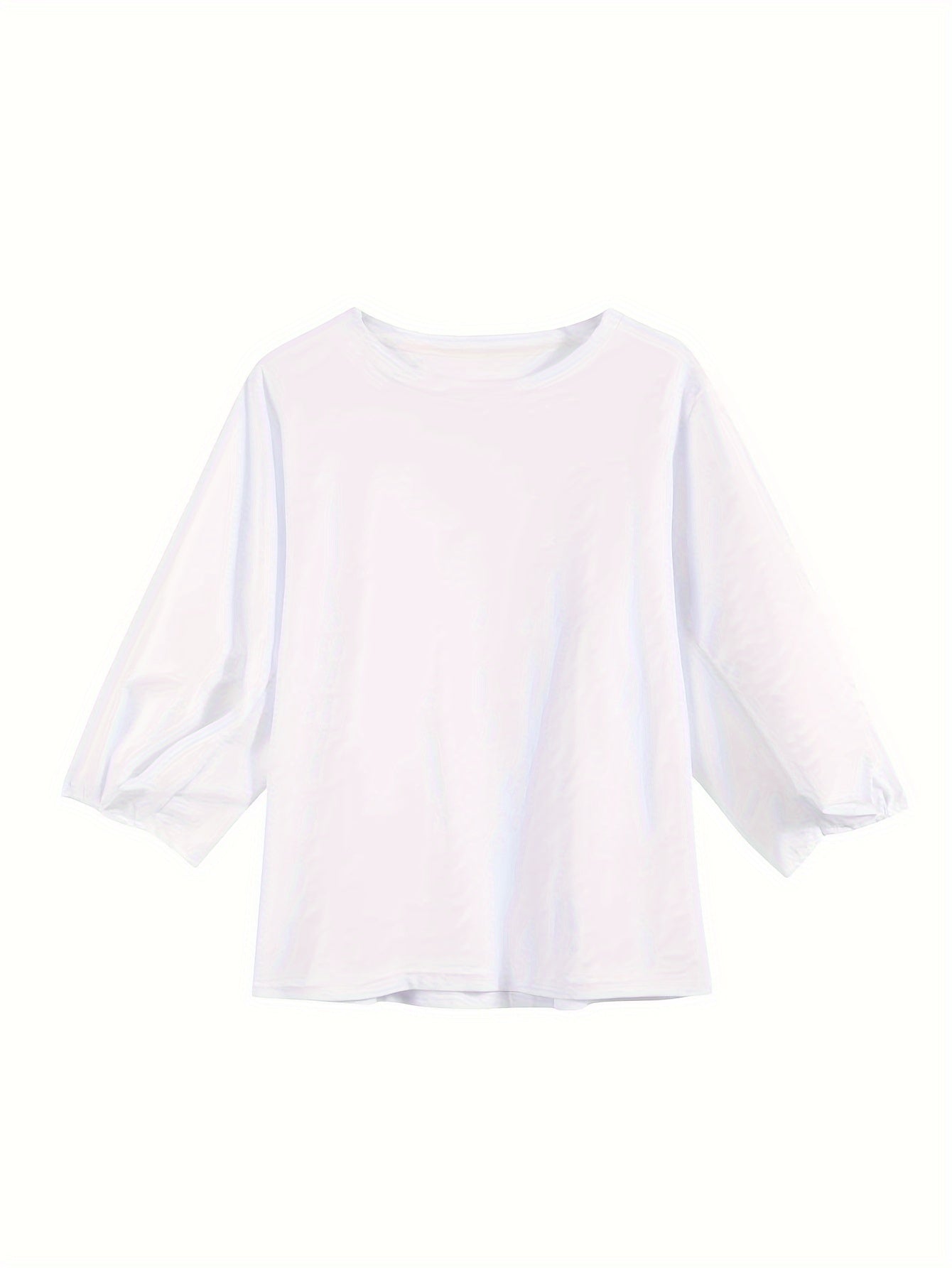 vlovelaw Solid Color Crew Neck Blouse, Casual Three-quarter Sleeve Blouse For Spring & Summer, Women's Clothing