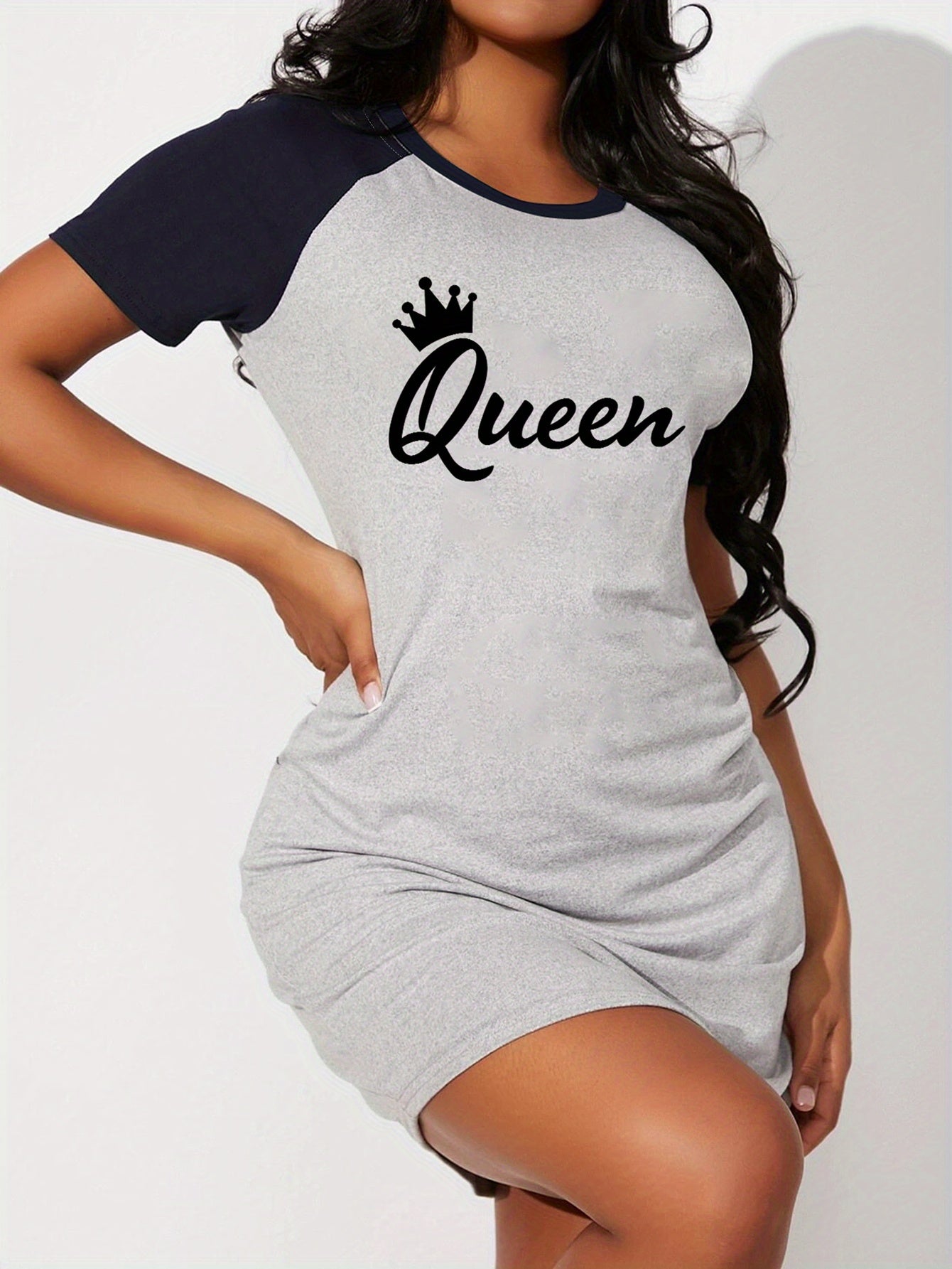 vlovelaw Letter Print Tee Dress, Short Sleeve Crew Neck Casual Dress For Summer & Spring, Women's Clothing