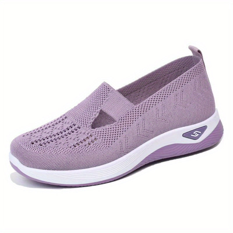 vlovelaw Women's Solid Color Knitted Sneakers, Soft Sole Platform Casual Walking Shoes, Low-top Breathable Daily Shoes