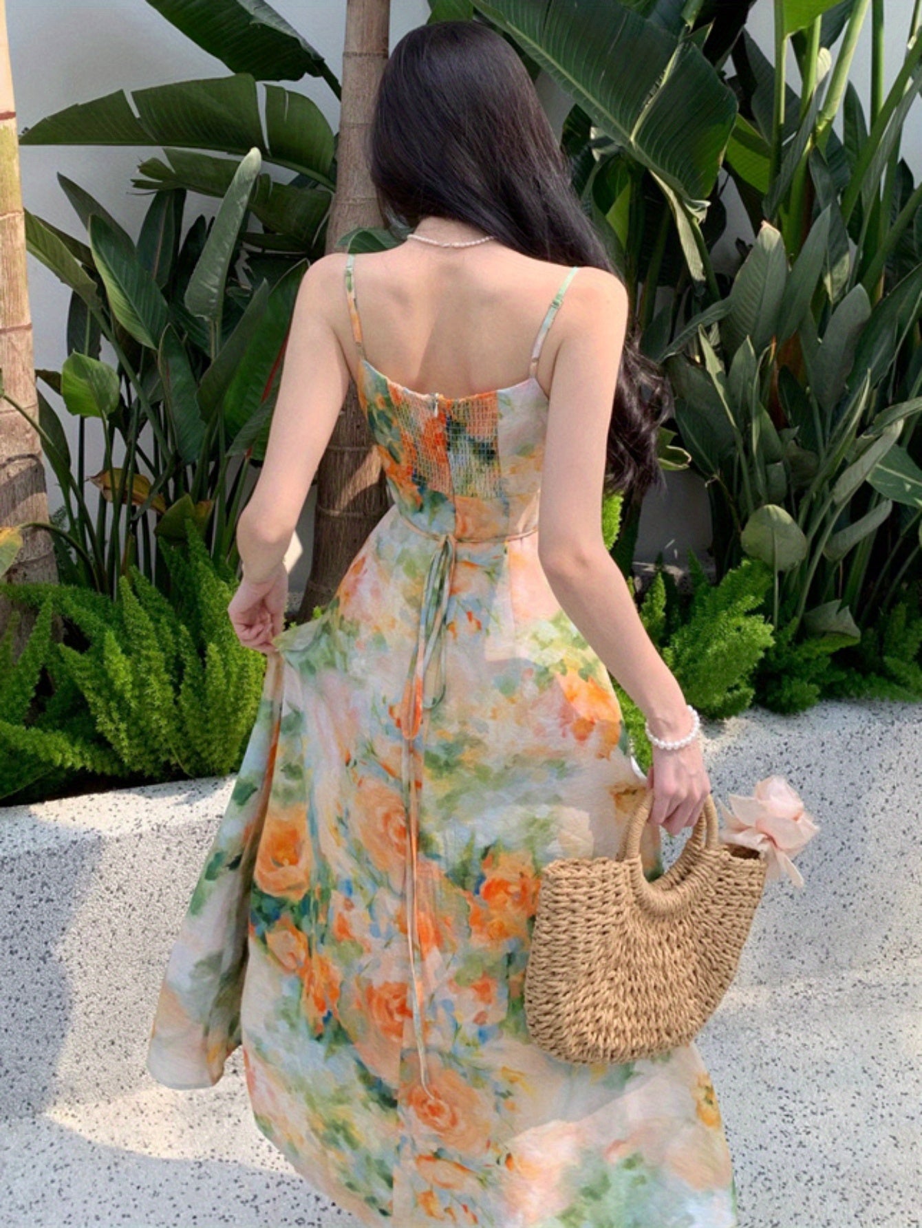 Ross Print Zip Up Shirred Cami Dress, Elegant & Chic Backless Belted Cami Dress For Spring & Summer, Women's Clothing