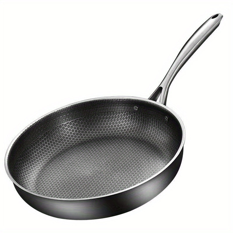 1pc Stainless Steel Non-Stick Frying Pan - Honeycomb Design for Pancakes & Omelets, Compatible with Induction & Gas Stoves, Easy Clean