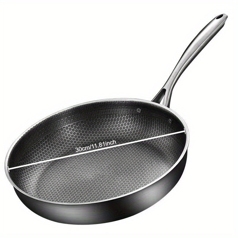 1pc Stainless Steel Non-Stick Frying Pan - Honeycomb Design for Pancakes & Omelets, Compatible with Induction & Gas Stoves, Easy Clean
