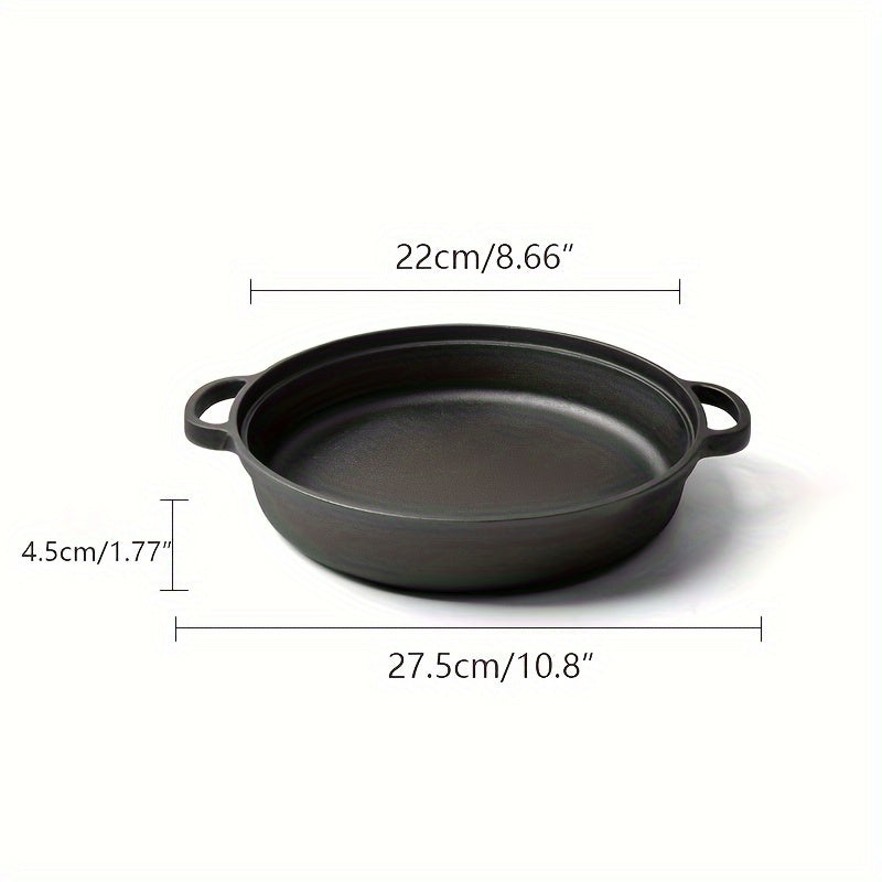 1 Piece Pre-Seasoned 8.6-Inch Non-Stick Cast Iron Skillet with Dual Handles - Multi-Use Cookware for Oven, Stove, Grill, Campfire - Durable Kitchen Accessory with Care Instructions