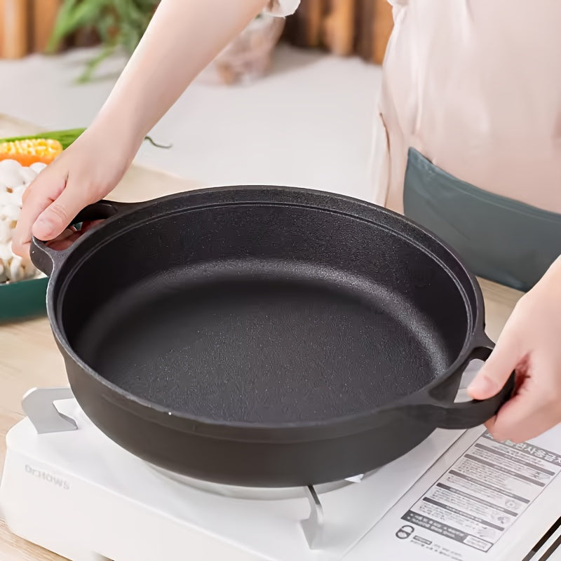 1 Piece Pre-Seasoned 8.6-Inch Non-Stick Cast Iron Skillet with Dual Handles - Multi-Use Cookware for Oven, Stove, Grill, Campfire - Durable Kitchen Accessory with Care Instructions