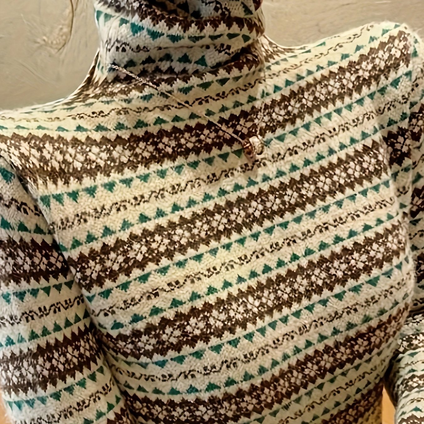 vlovelaw Geometric Pattern Knitted Pullover Sweater, Casual Turtleneck Long Sleeve Top For Fall & Winter, Women's Clothing