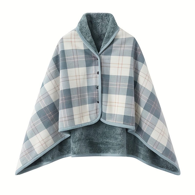 1pc Multifunctional Shawl Blanket With Double Layer Thick Plaid Pattern Polar Fleece Throw Blanket Autumn And Winter Office Wearable Blanket