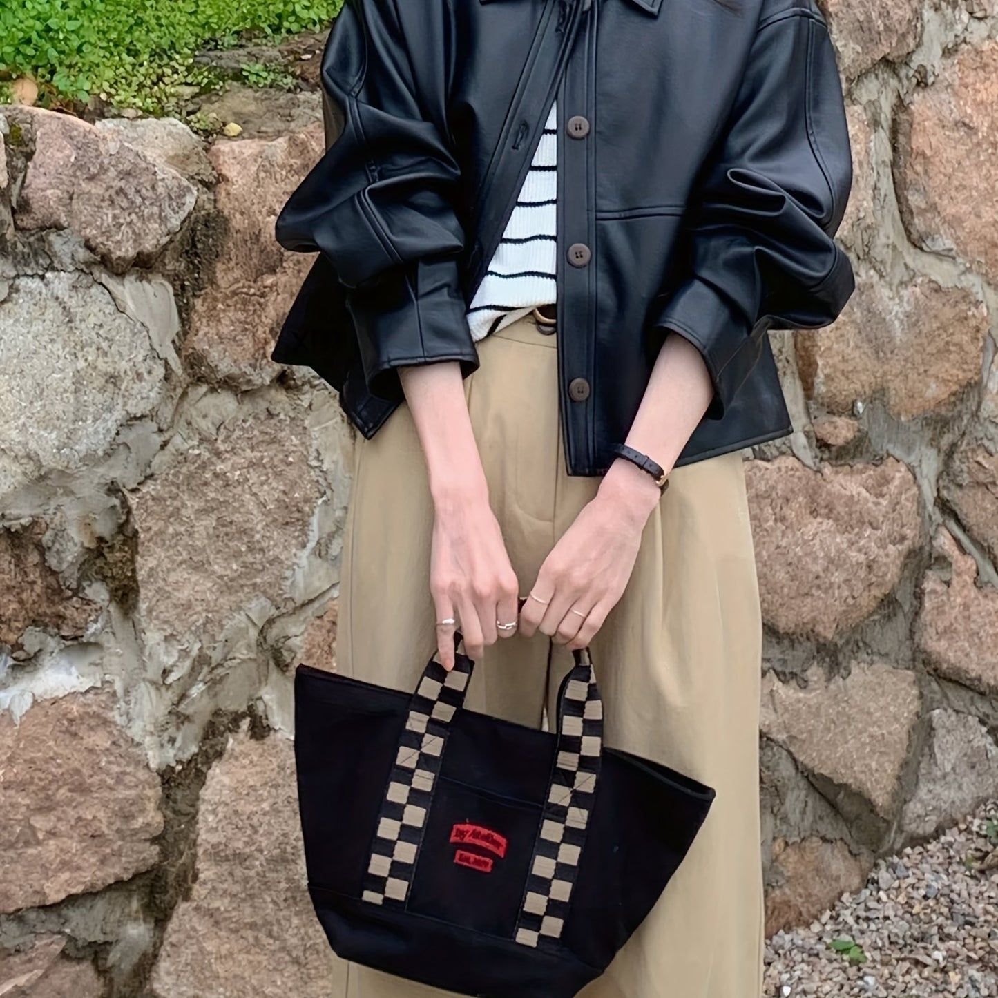 vlovelaw  Solid Cropped PU Jacket, Vintage Button Front Long Sleeve Outerwear, Women's Clothing