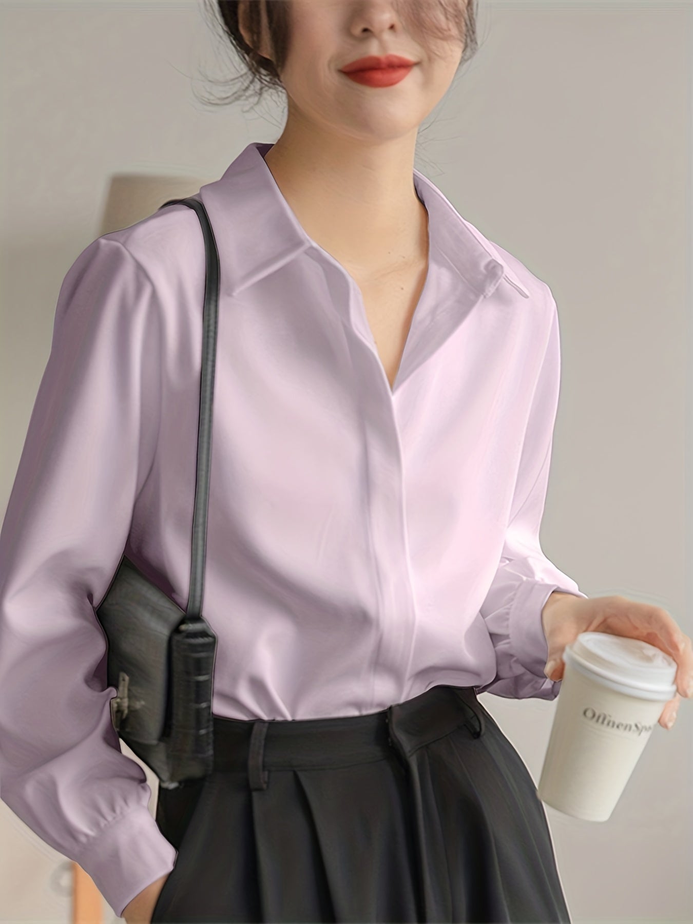 vlovelaw V-neck Loose Lapel Blouses, Casual Chiffon Long Sleeve Fashion Spring Fall Shirts Tops, Women's Clothing
