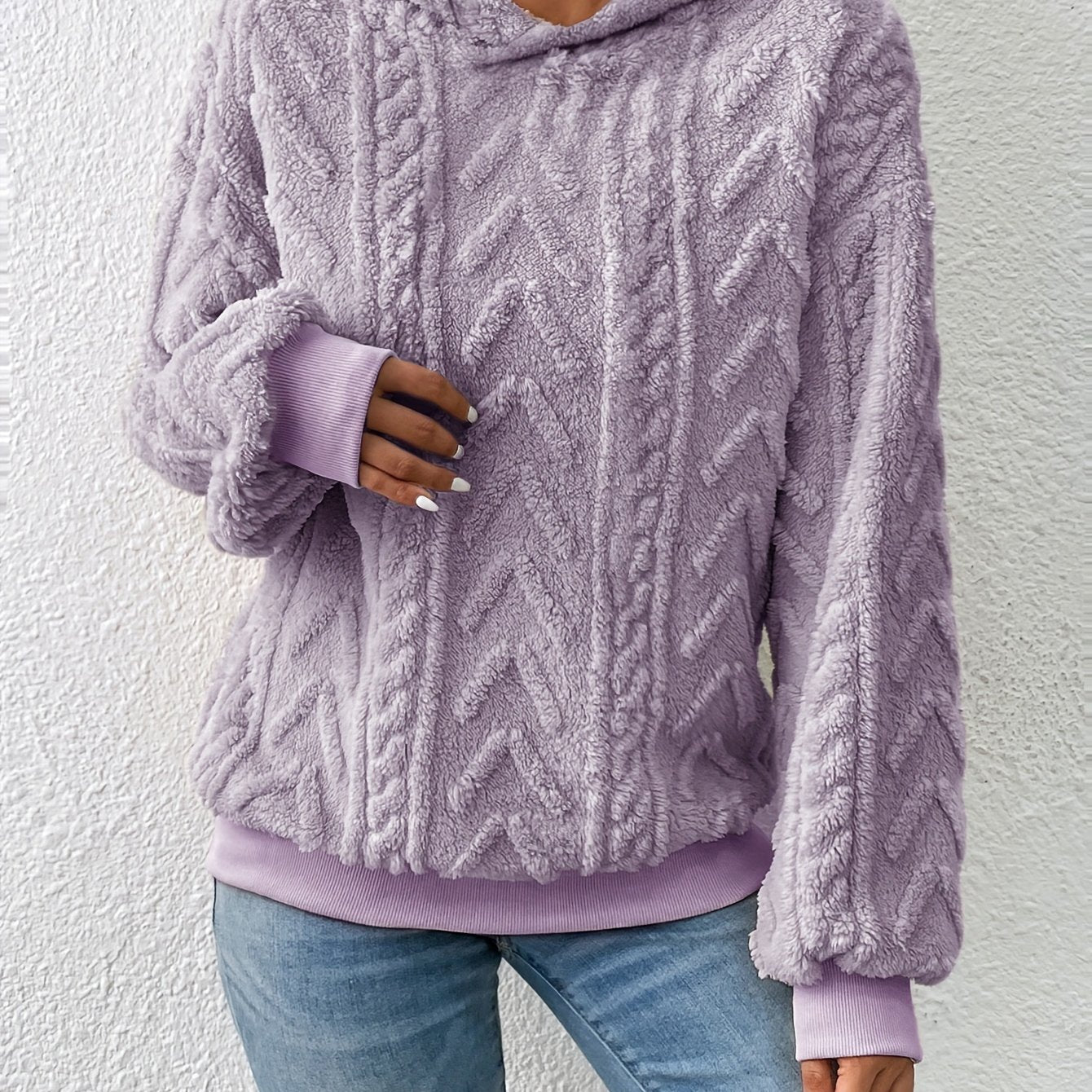 vlovelaw Textured Hoodie Plush Sweatshirt, Casual Long Sleeve Hoodies Sweatshirt, Women's Clothing