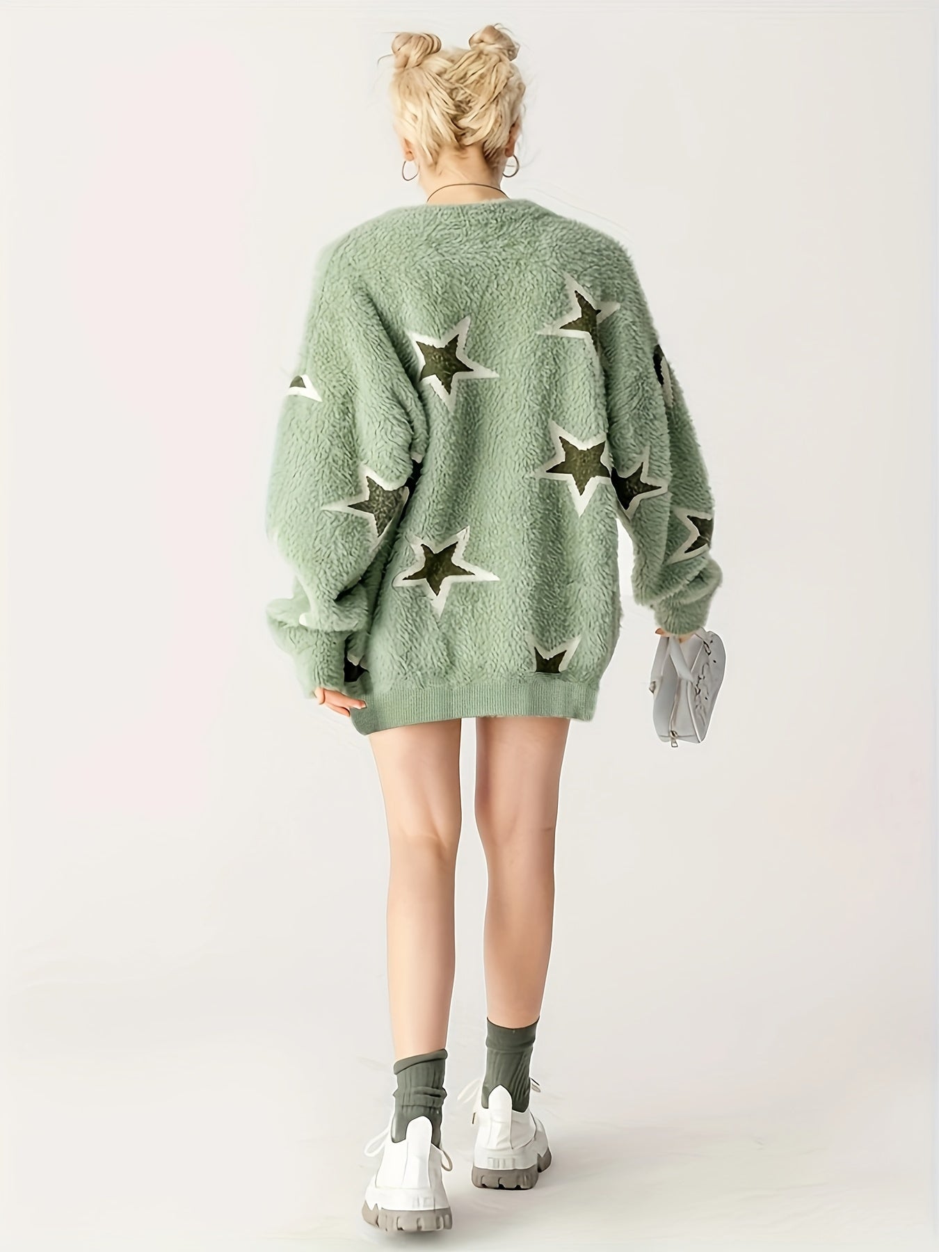 vlovelaw Star Pattern Crew Neck Sweater, Casual Long Sleeve Sweater For Fall & Winter, Women's Clothing