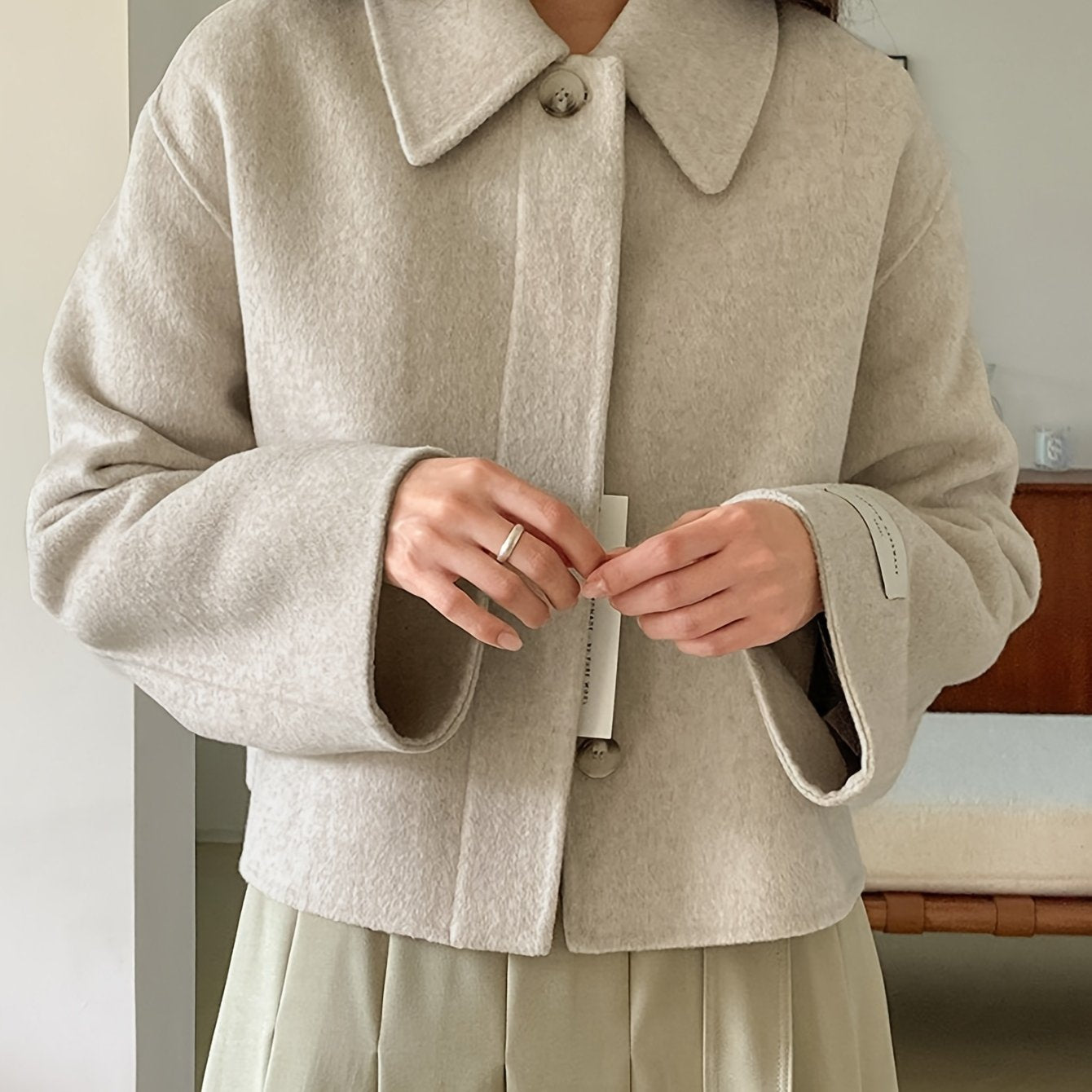 vlovelaw Button Front Lapel Neck Jacket, Casual Solid Color Long Sleeve Coat For Fall & Winter, Women's Clothing