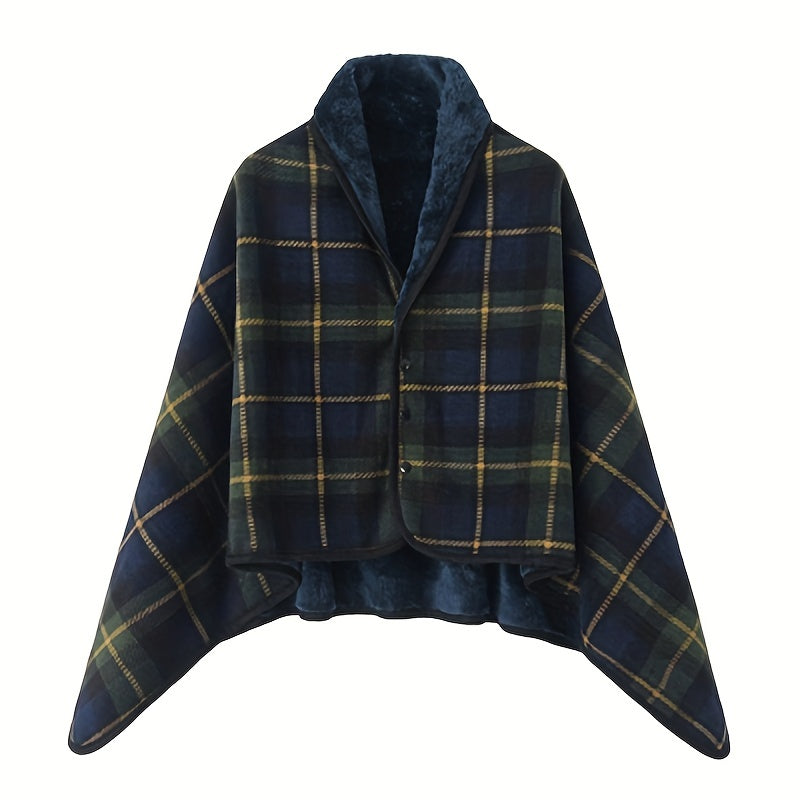 1pc Multifunctional Shawl Blanket With Double Layer Thick Plaid Pattern Polar Fleece Throw Blanket Autumn And Winter Office Wearable Blanket