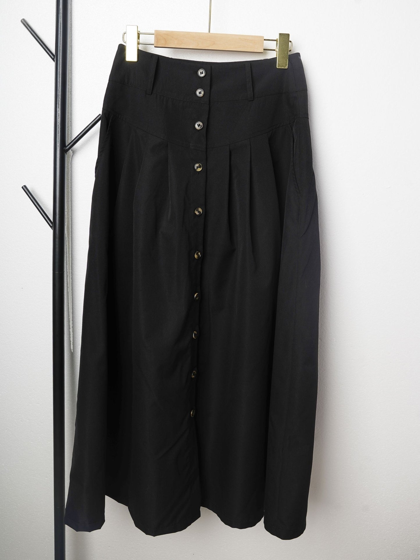 Button Up Maxi Skirt Without Belt, Solid Vacation Casual Skirt, Women's Clothing