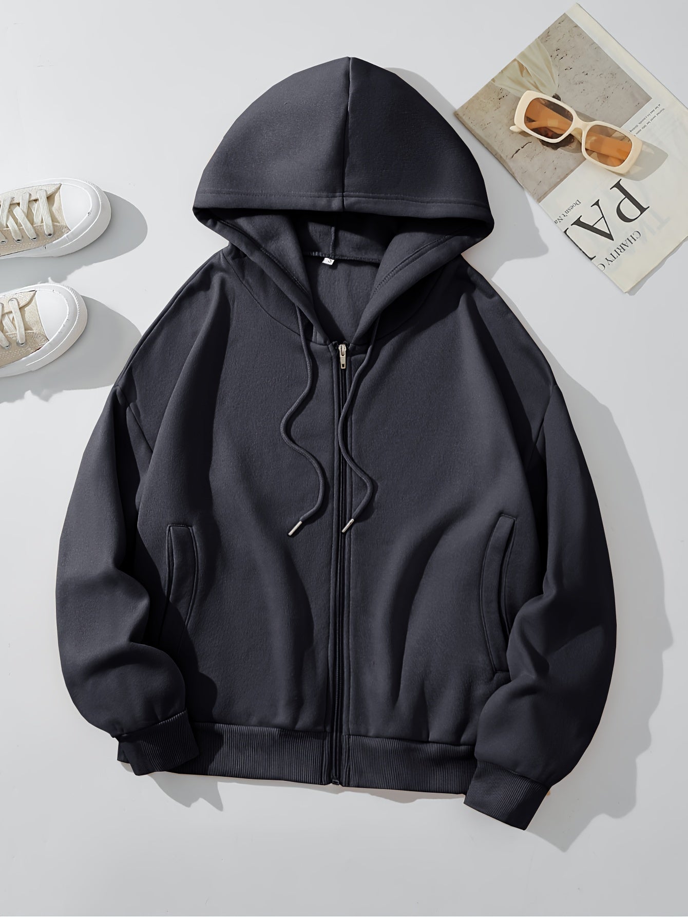 vlovelaw Women's Solid Color Zip Up Thermal Lined Drawstring Hoodie
