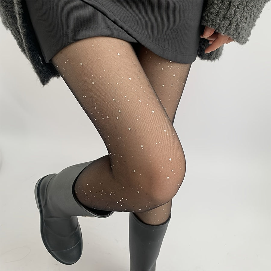 vlovelaw Shiny Sequin Decor Tights, Elastic Anti-hook Nightclub Pantyhose for Music Festival, Women's Stockings & Hosiery