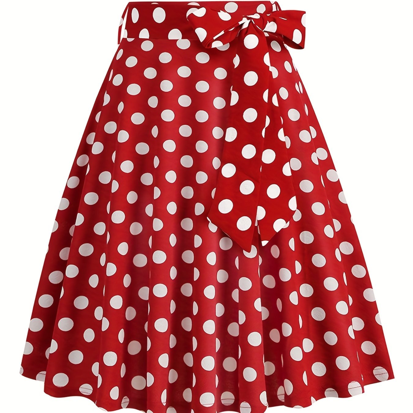 vlovelaw Polka Dot Print Pleated Skirts, Vintage Bow Flare Skirts For Spring & Summer, Women's Clothing