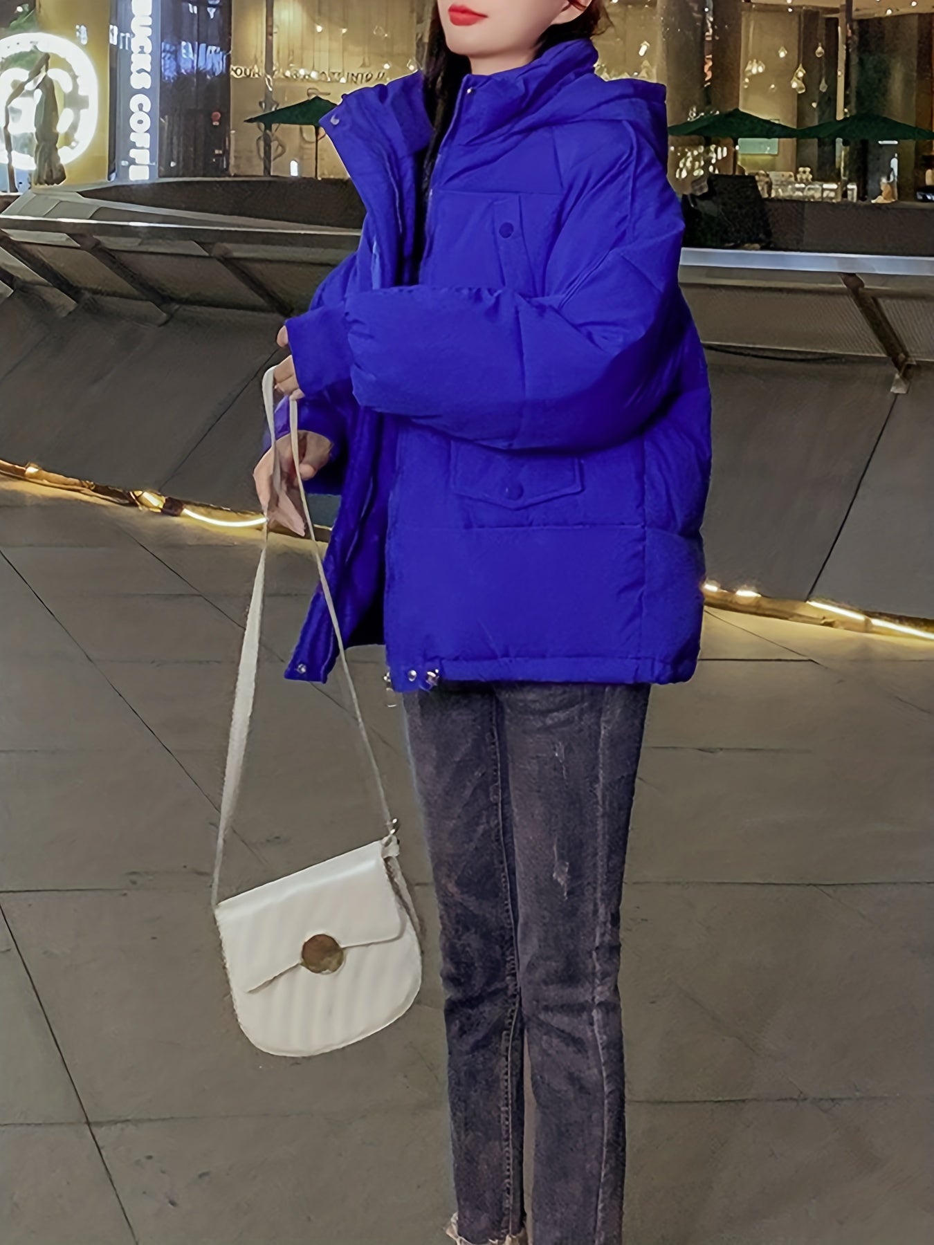 vlovelaw  Women's Short Winter Pockets Hooded, Windproof Down Jacket, Oversized Cotton Pad Coat