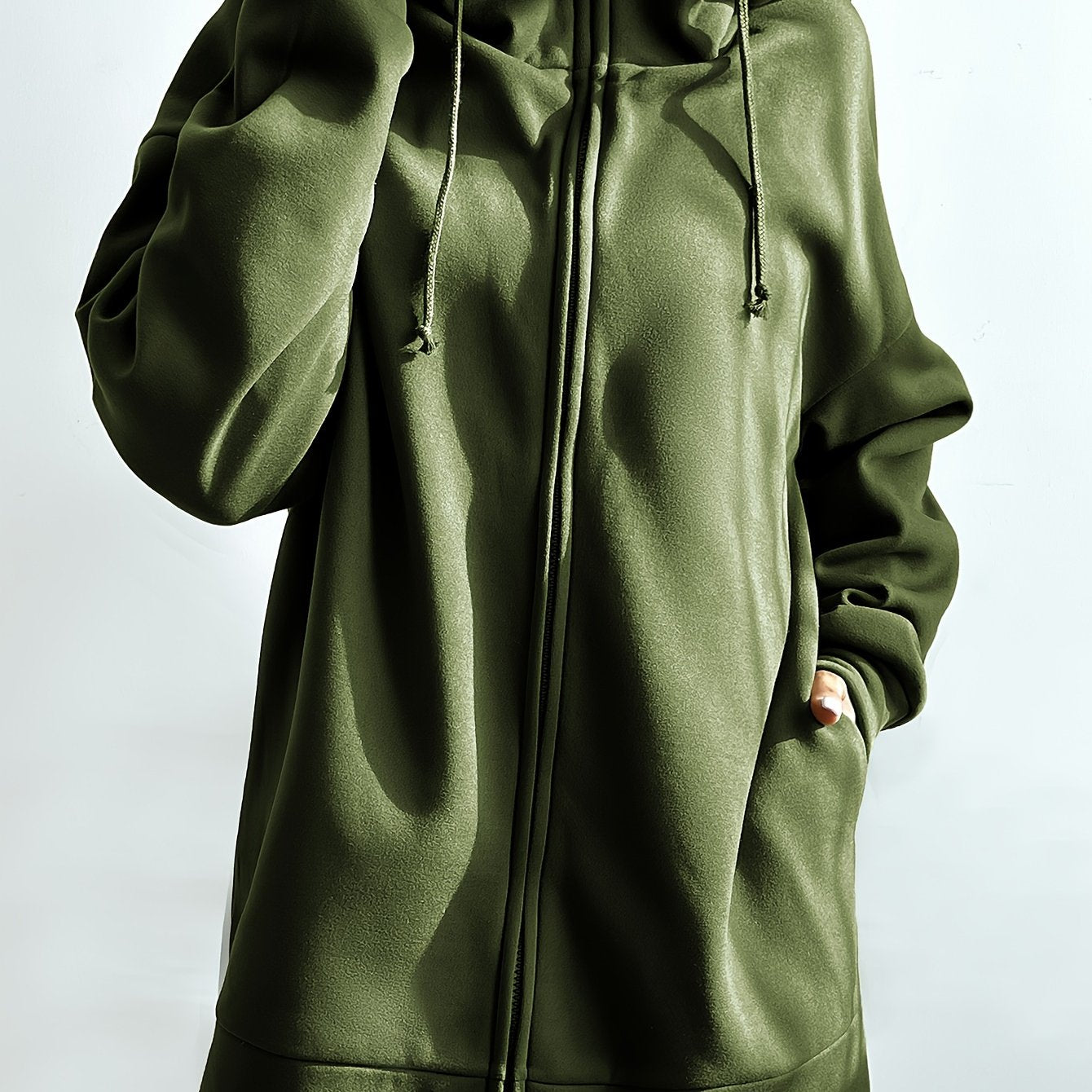 vlovelaw Solid Color Casual Sports Hooded Zipper Sweatshirs, Long Sleeve Drawstring Hoodie, Women's Sporty Sweatshirts