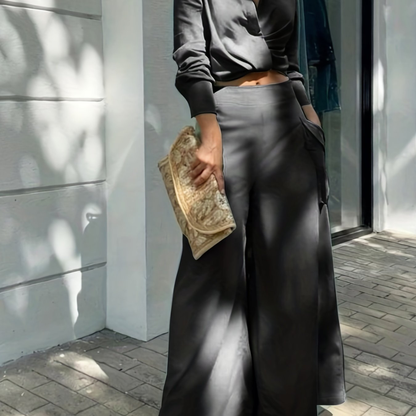 vlovelaw Casual Matching Two-piece Set, Long Sleeve Blouse & Wide Leg Pants Outfits, Women's Clothing