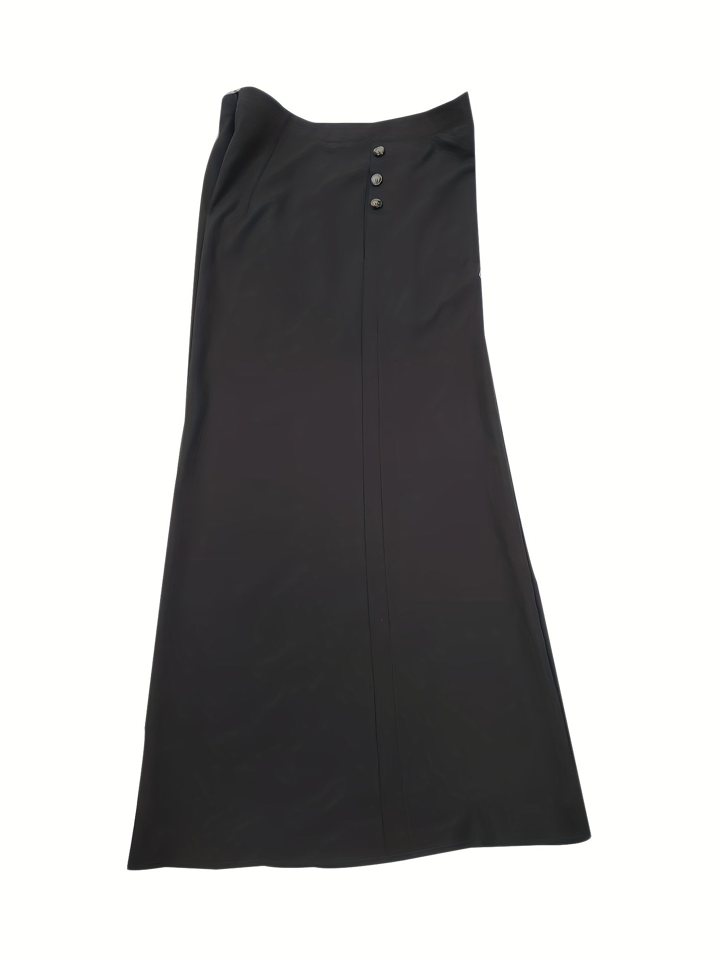 Plus Size Elegant Pants, Women's Plus Solid Mid Waisted Wide Leg Button Decor Loose Trousers