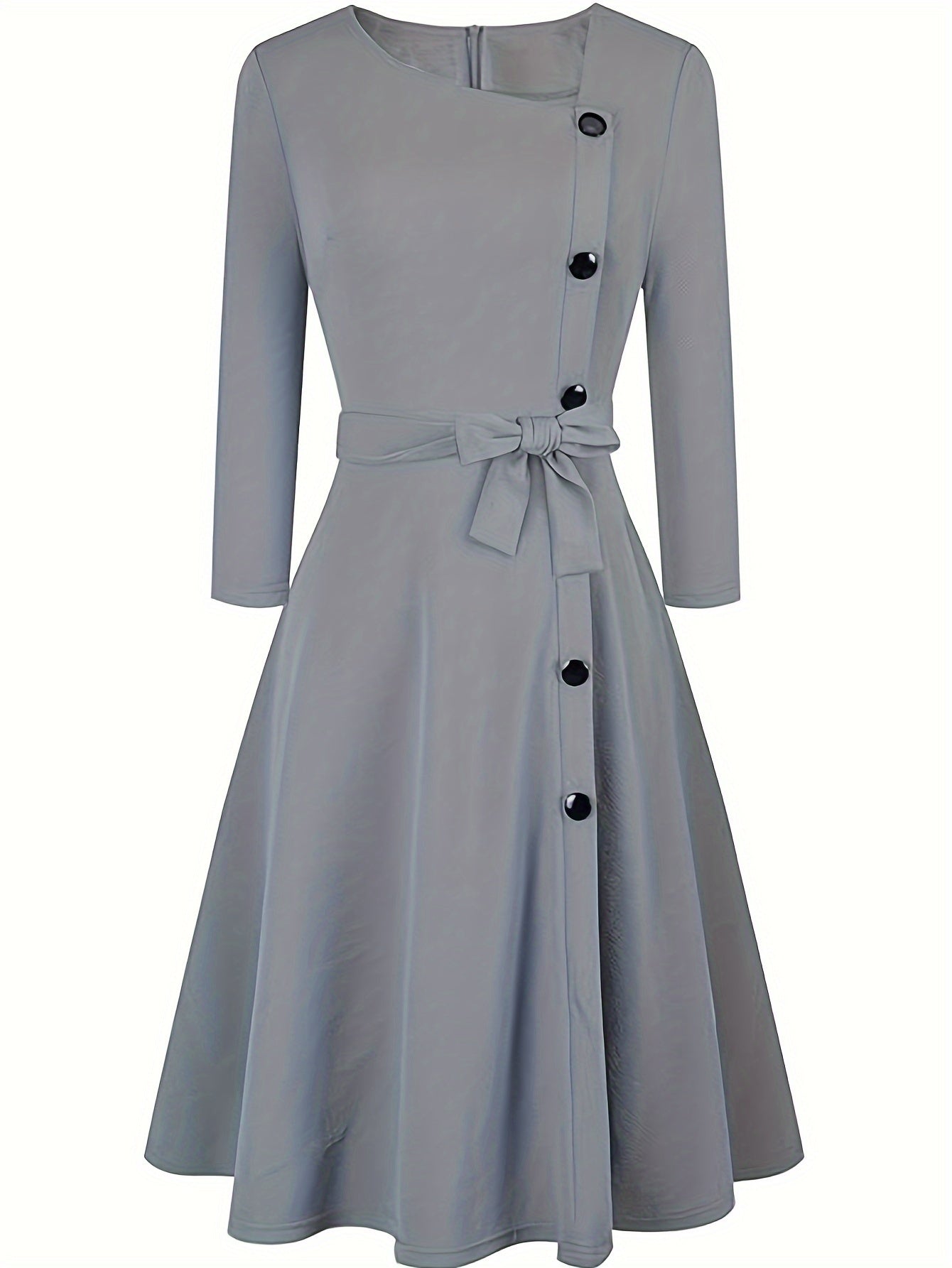 vlovelaw Asymmetrical Neck Solid Dress, Elegant 3/4 Sleeve Mini Dress, Women's Clothing