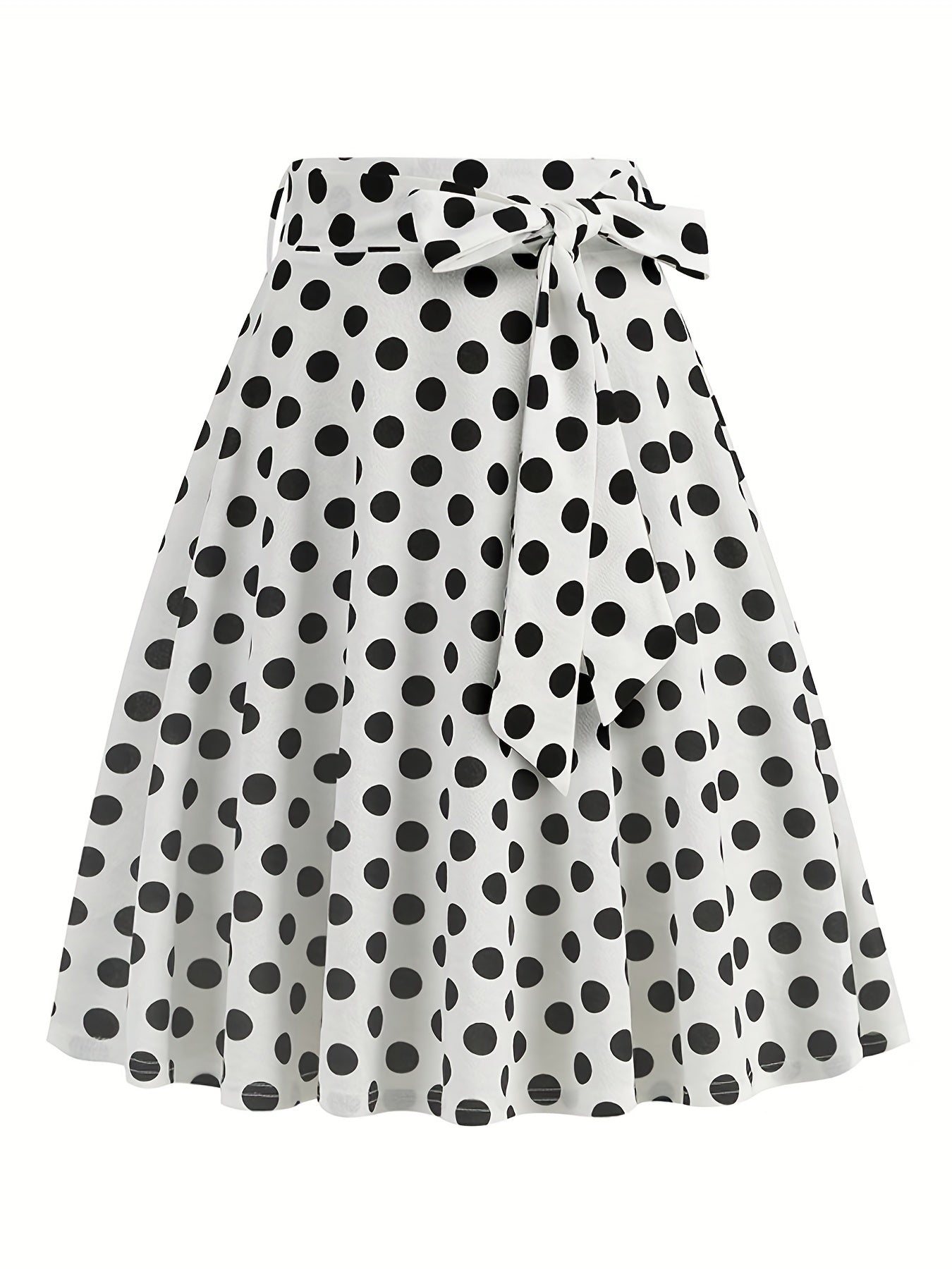 vlovelaw Polka Dot Print Pleated Skirts, Vintage Bow Flare Skirts For Spring & Summer, Women's Clothing