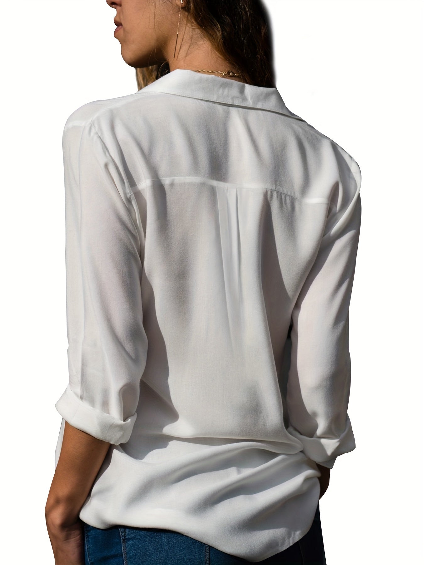 Versatile Solid Shirt, Casual Button Front Long Sleeve Collar Shirt, Women's Clothing