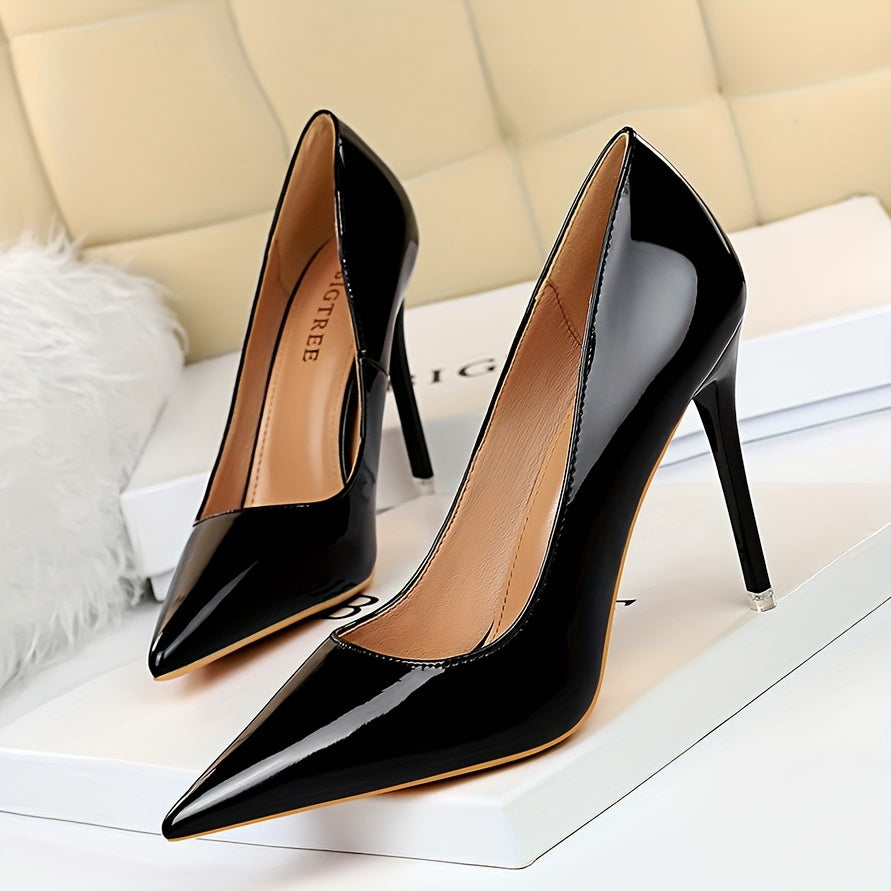 vlovelaw Women's Solid Color Minimalist Pumps, Shallow Mouth Slip On High Heel Shoes, Point Toe Versatile Office Shoes