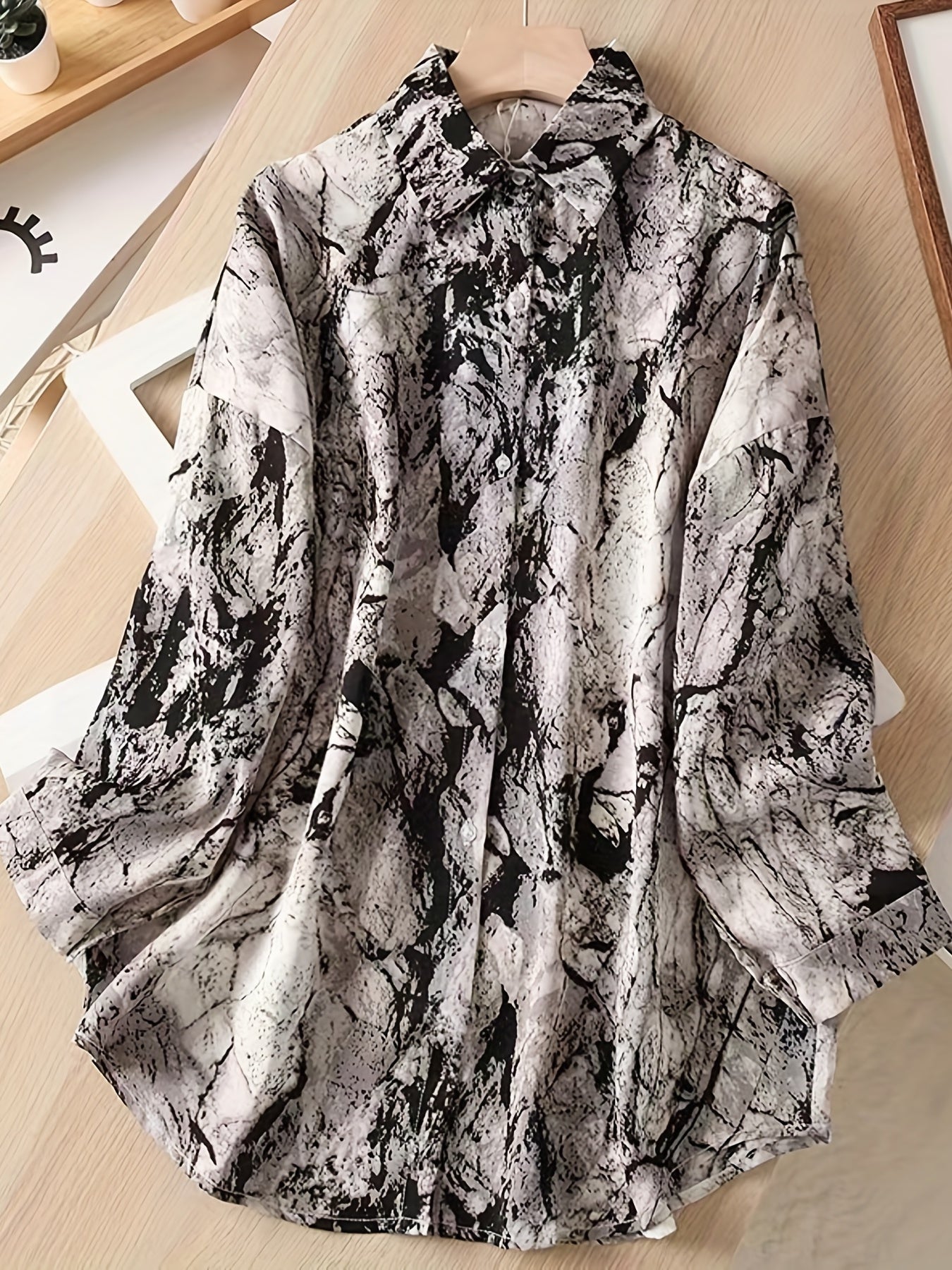 vlovelaw Allover Print Button Front Shirt, Casual Long Sleeve Shirt For Spring & Fall, Women's Clothing